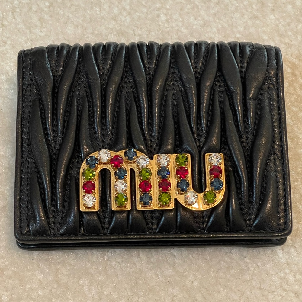 MIU MIU Bifold Colored Crystal Logo Wallet